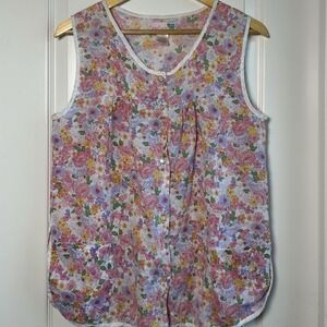 MoonDance Vintage 80s Pastel Floral Sleeveless Snap Front Cottagecore Blouse Top